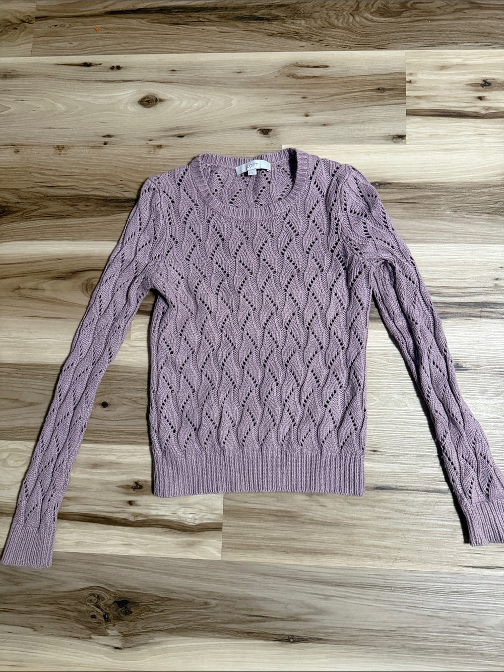 LOFT Dusty Rose Openwork Cable Crewneck Sweater